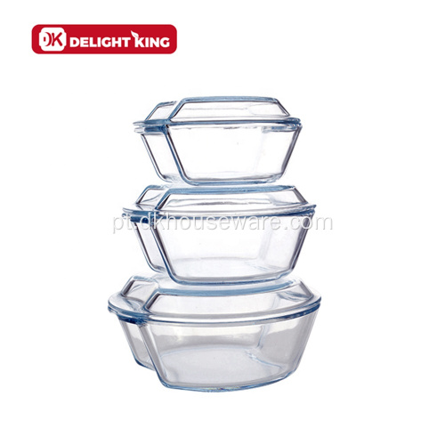 Caçarola de vidro de borosilicato com conjuntos de utensílios de cozinha com tampa de vidro